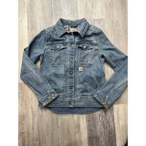 Carhartt Women's Trucker Denim Jean Jacket Workwear Mid-Wash Size XS